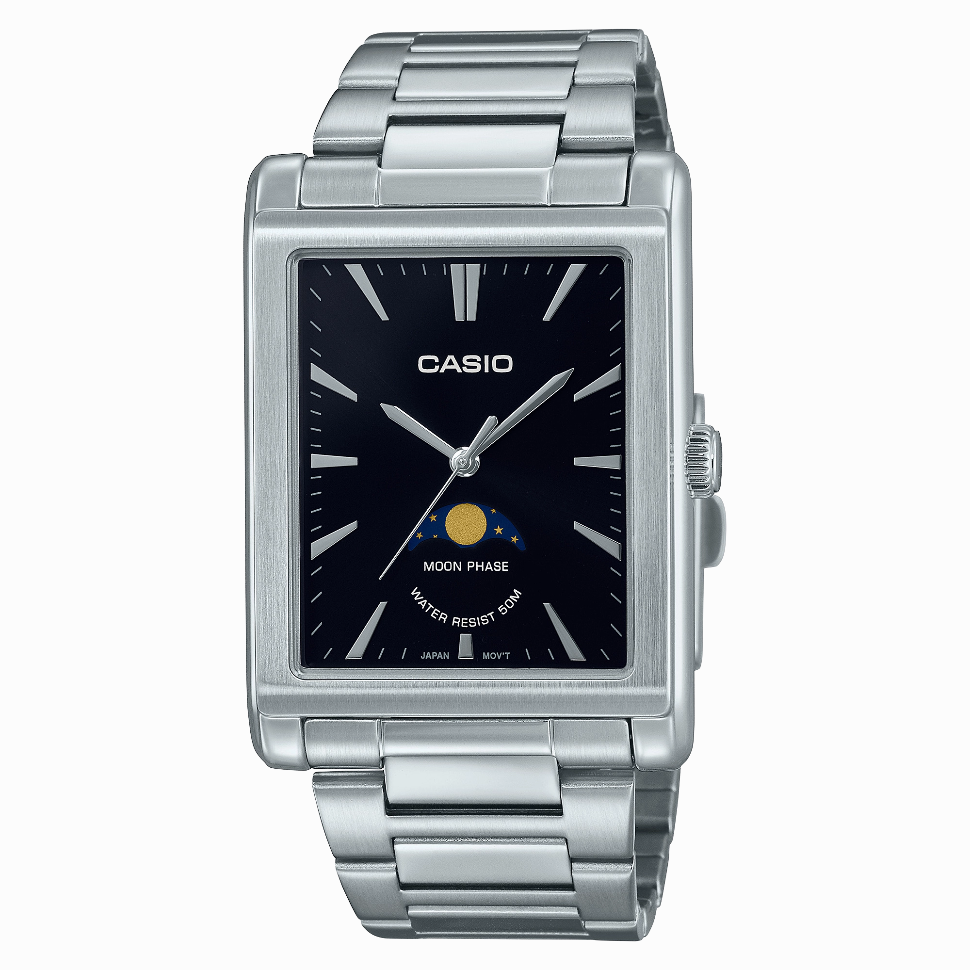    Analog Moon Phase Silver Stainless Steel Watch MTPM105D-1A 