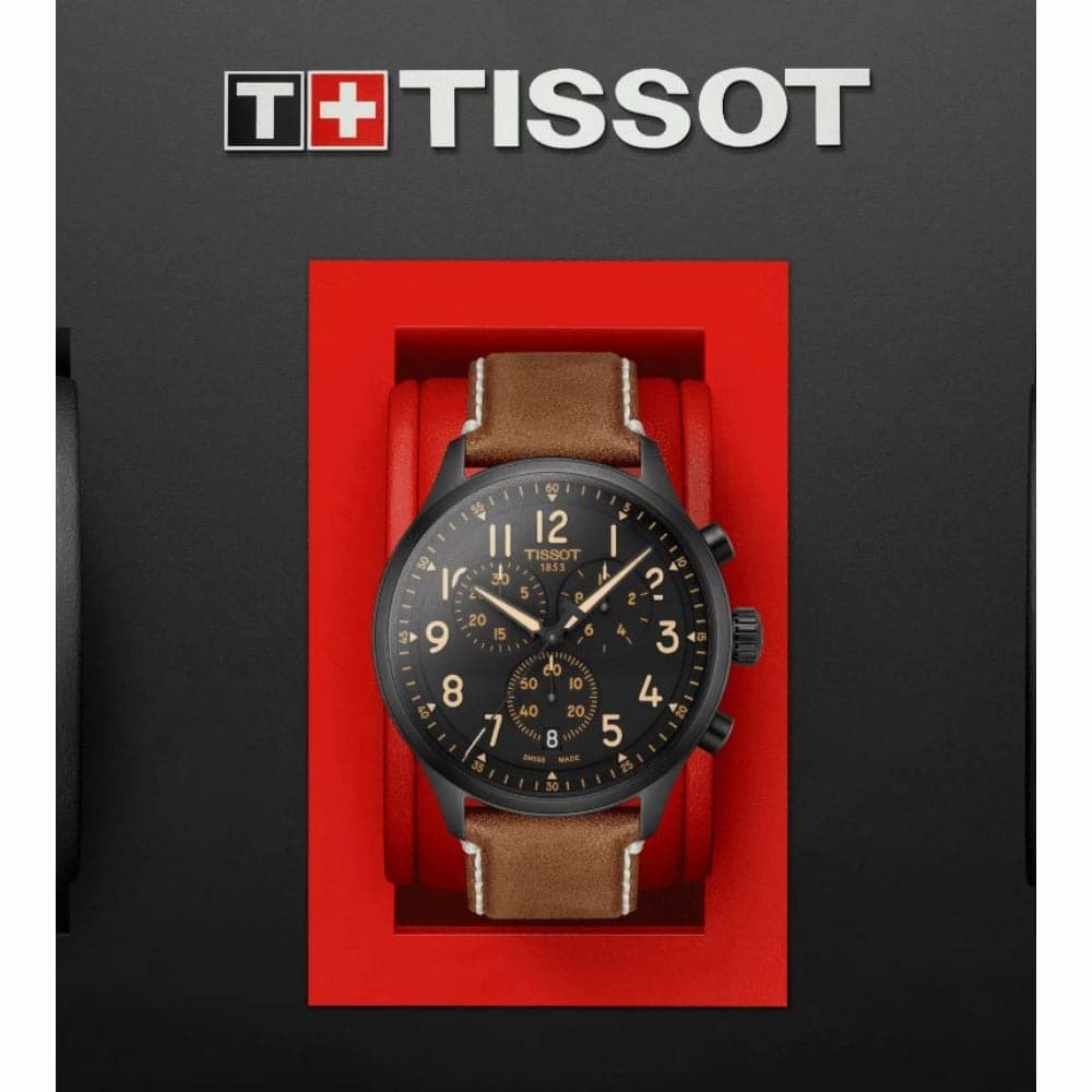    Chrono Chronograph Brown Leather Strap Men Watch T1166173605203