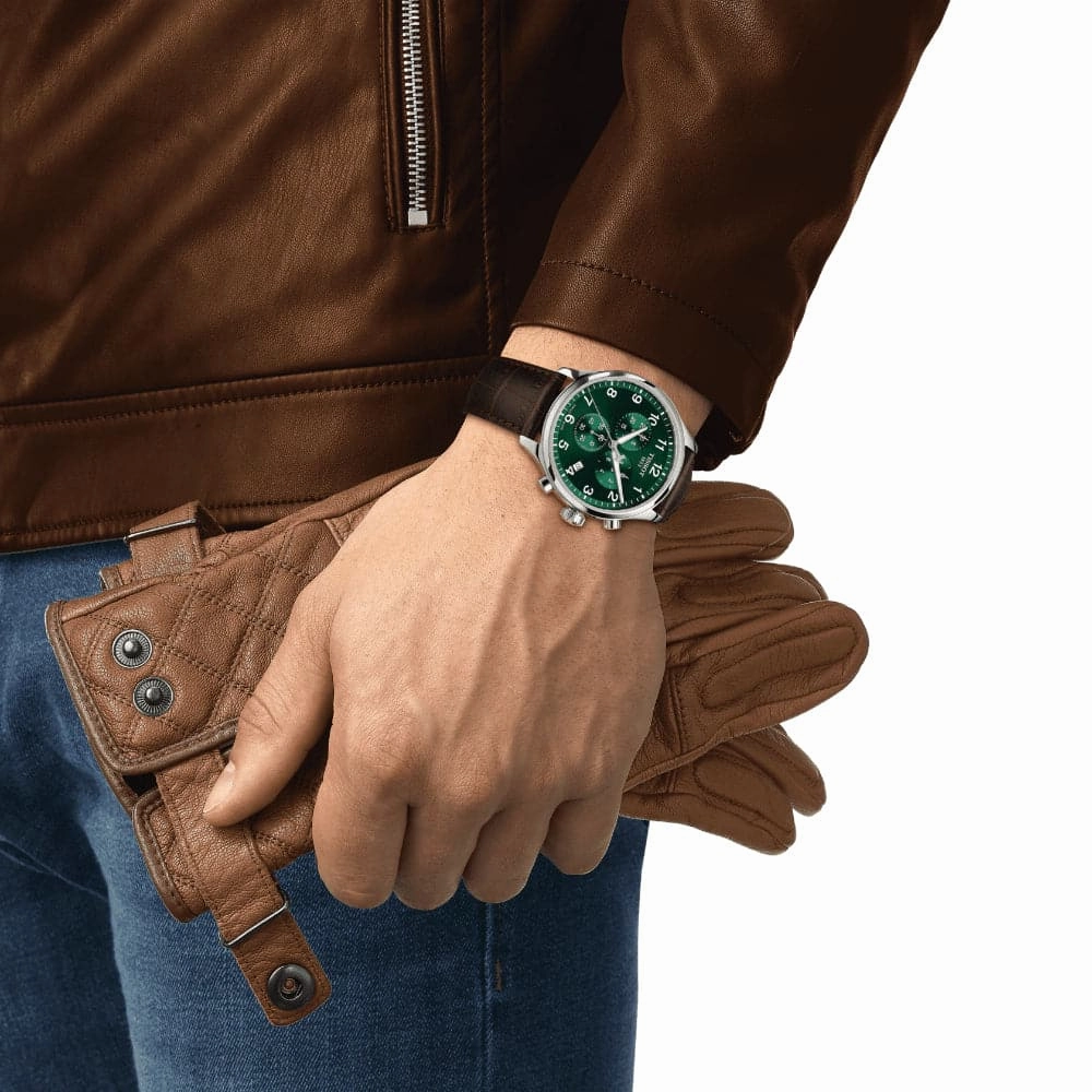    Chrono XL Classic Green Dial Brown Leather Strap Men Watch T1166171609200