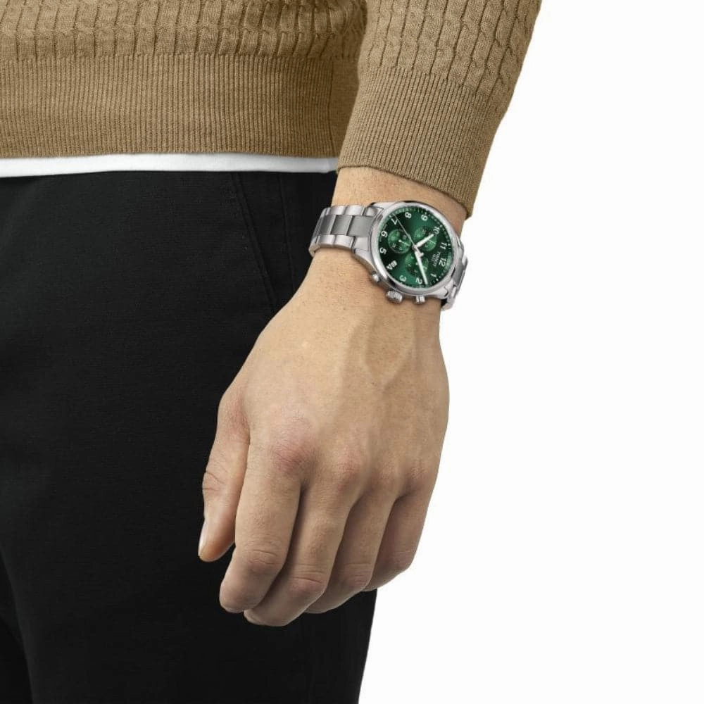    Chronograph Green Dial Silver Stainless Steel Strap Men Watch T1166171109200