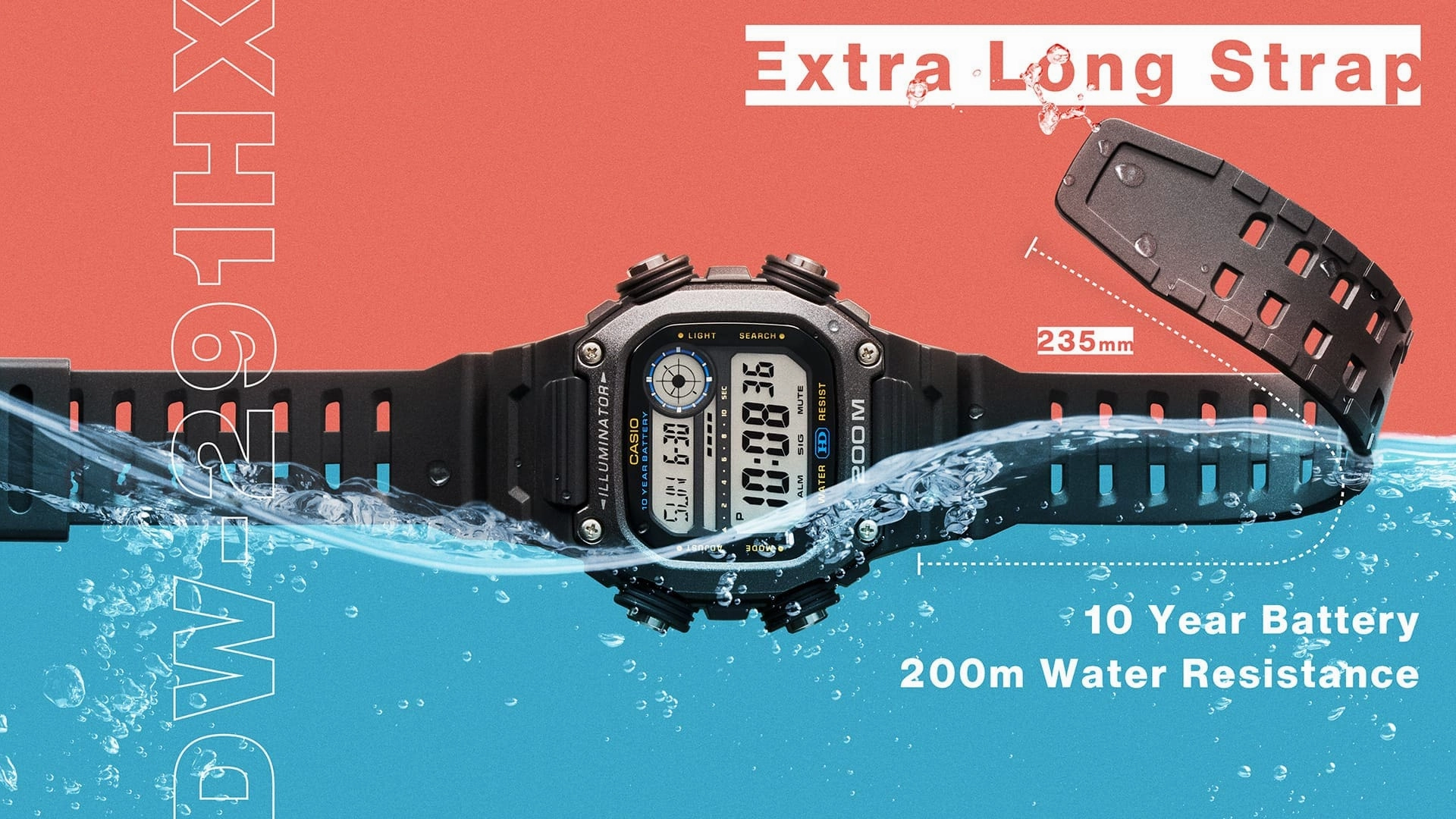    Digital Sports Grey Dial Black Resin Band Watch DW291HX-1A