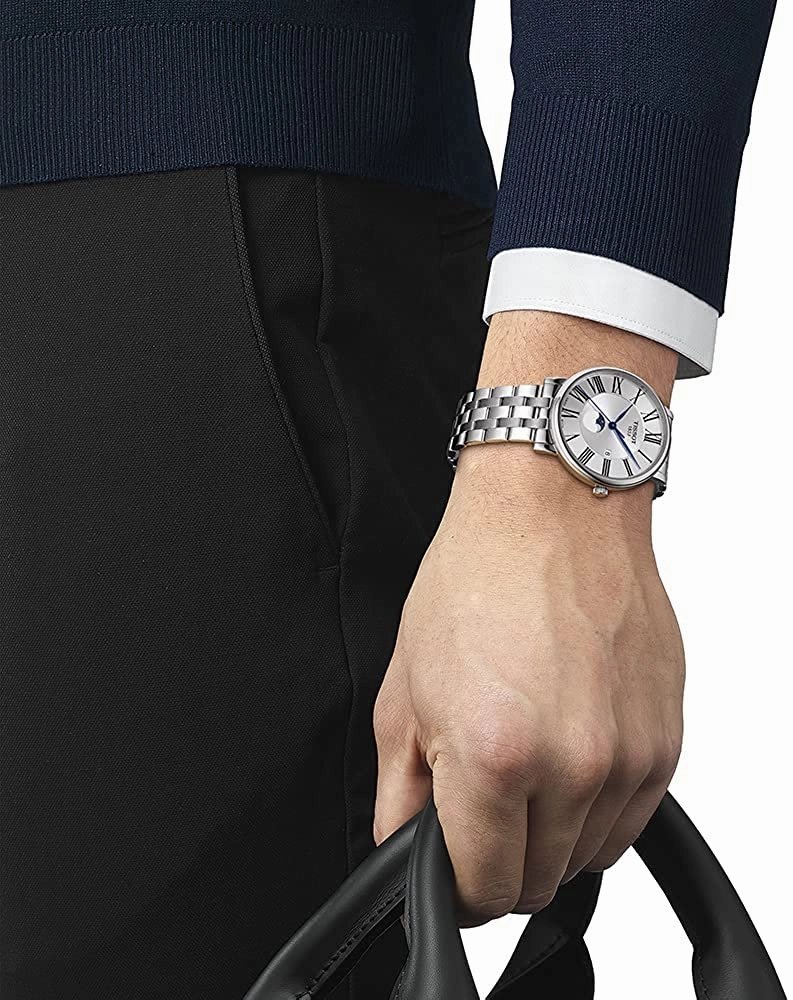    Men's Carson Moonphase 316L Stainless Steel case Swiss Quartz Watch Strap, Gray, 20 (Model: T1224231103300)