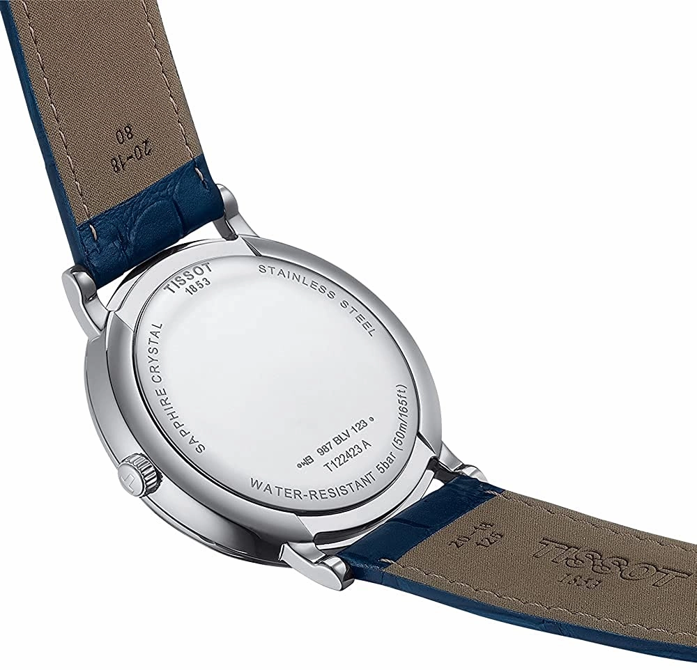    Men's Carson Moonphase 316L Stainless Steel case Swiss Quartz Watch with Leather Strap, Blue, 20 (Model: T1224231604300)