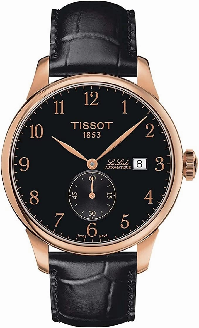    Men's Le Locle Stainless Steel Swiss Automatic Watch with Leather Strap, Black, 19 (Model: T0064283605200)    affordable watches    limited edition watches luxury watches