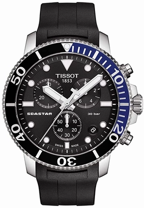    Men's Seastar 660/1000 Stainless Steel Swiss Quartz Rubber Strap, Black, 22 Casual Watch (Model: T1204171705102)    affordable watches    limited edition watches luxury watches