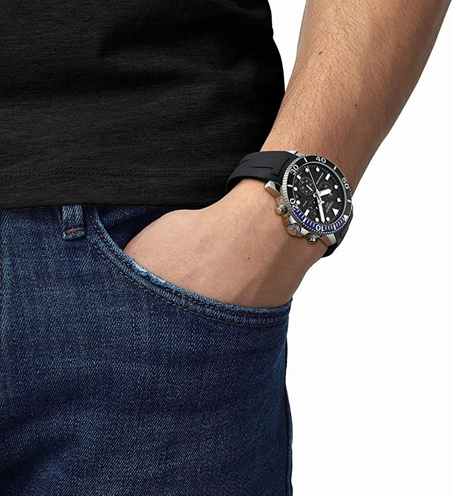    Men's Seastar 660/1000 Stainless Steel Swiss Quartz Rubber Strap, Black, 22 Casual Watch (Model: T1204171705102)