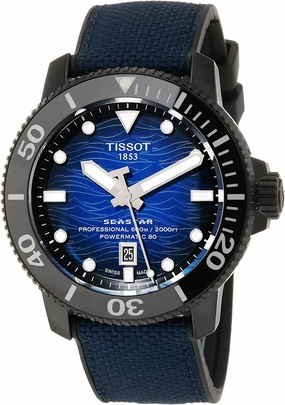    Mens    Seastar 2000 Professional Powermatic 80 316L Stainless Steel case with Black PVD Coating Automatic Watch, Blue/Black, Rubber, 22 (T1206073704100)    affordable watches    limited edition watches luxury watches