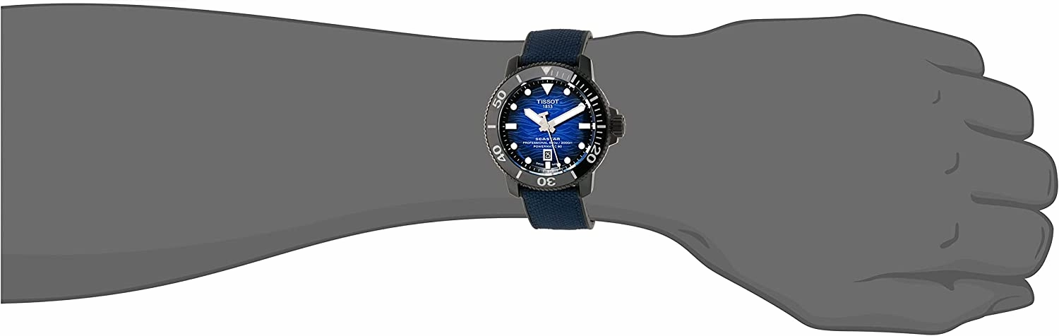   Mens    Seastar 2000 Professional Powermatic 80 316L Stainless Steel case with Black PVD Coating Automatic Watch, Blue/Black, Rubber, 22 (T1206073704100)