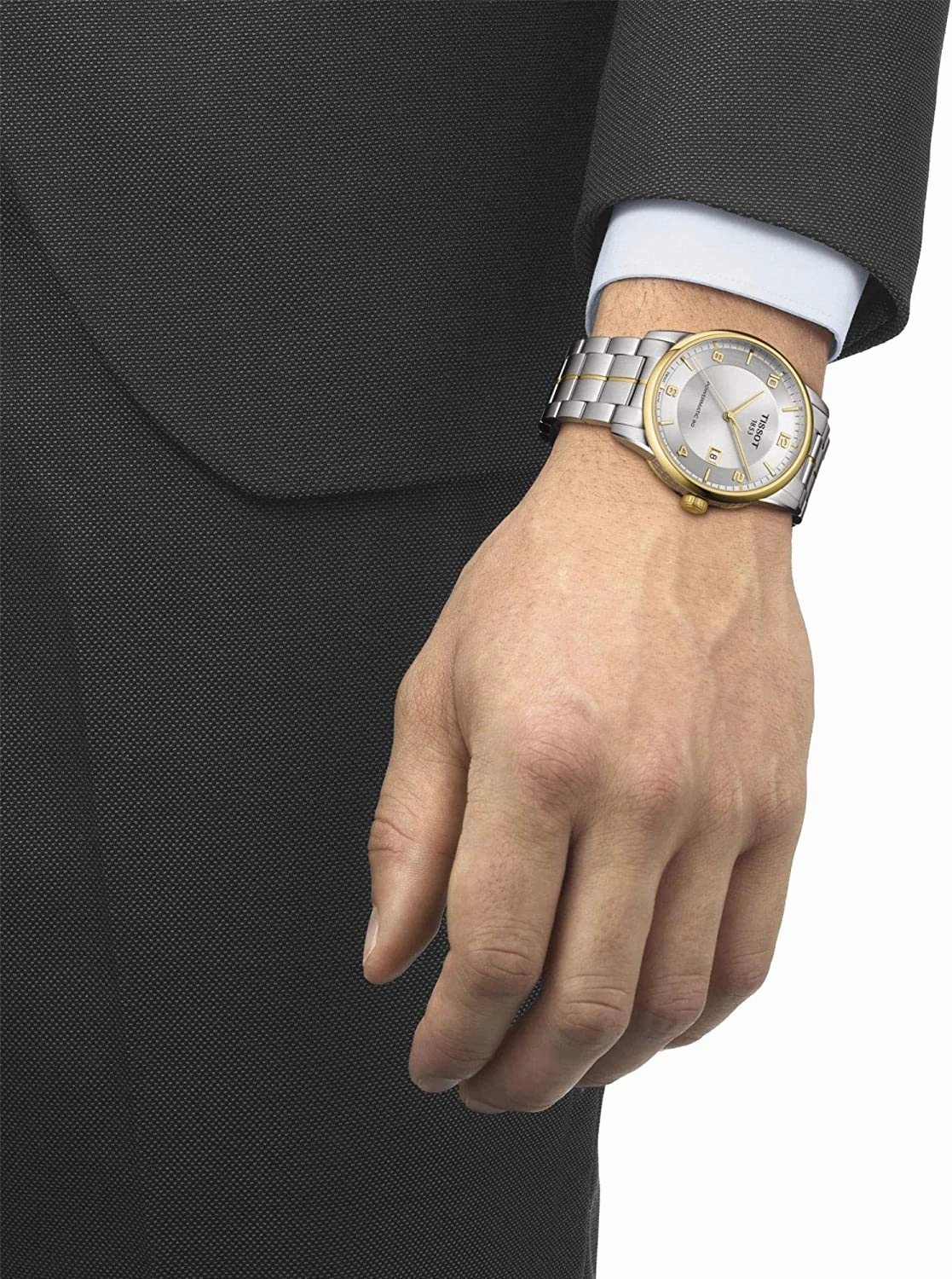    Mens Luxury Stainless Steel Dress Watch Yellow Gold 1N14,Grey T0864072203700