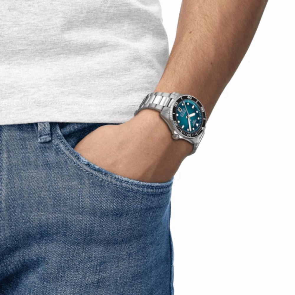    Seastar 1000 Powermatic 80 Stainless Graded Turquoise Black Dial Steel Men's Watch T1208071109100
