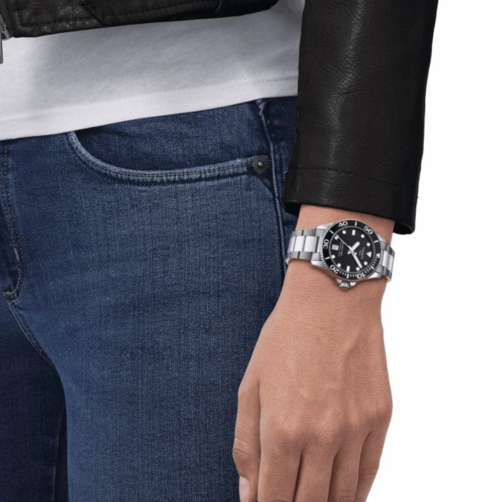    Seastar Black Dial Silver Stainless Steel Strap Men Watch T1202101105100