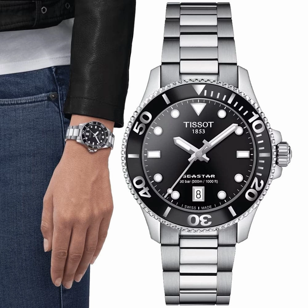    Seastar Black Dial Silver Stainless Steel Strap Men Watch T1202101105100
