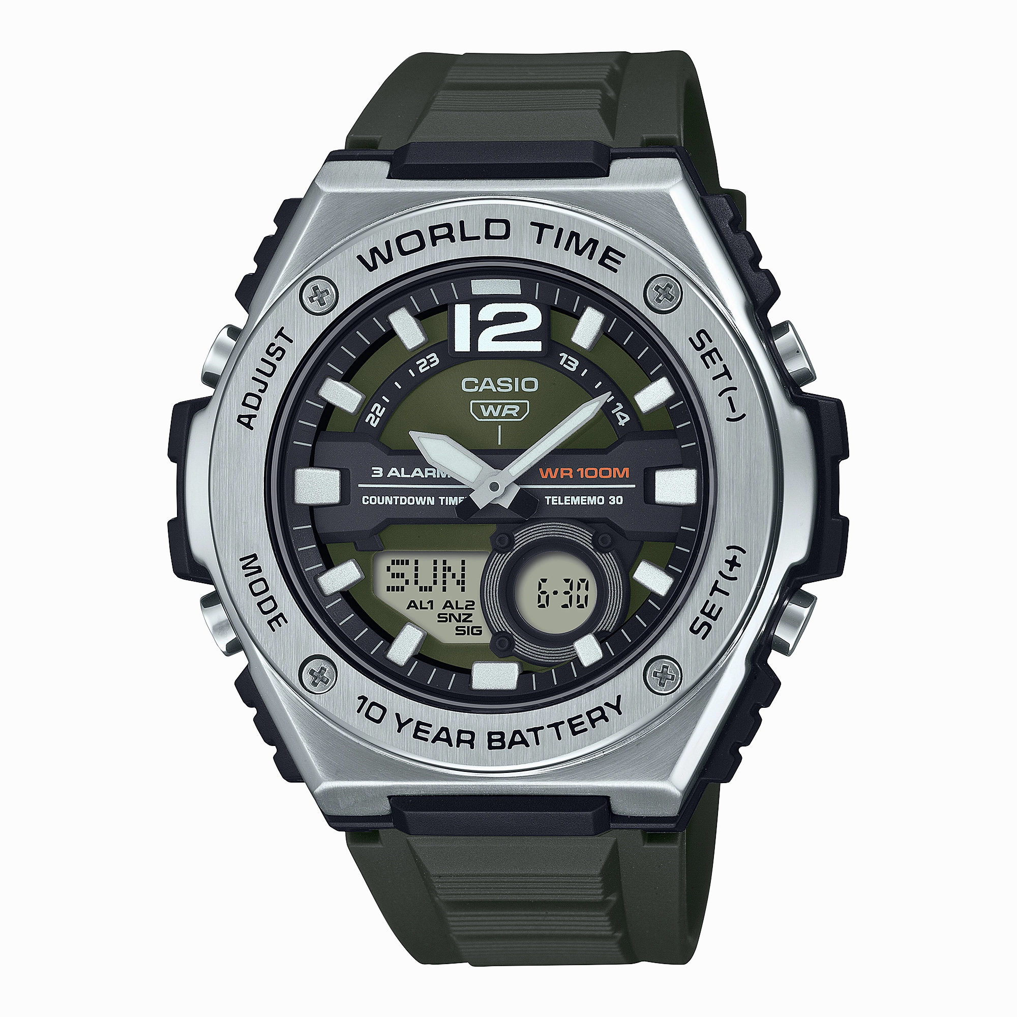    Standard Black Resin Band Green Dial Watch MWQ100-3A 