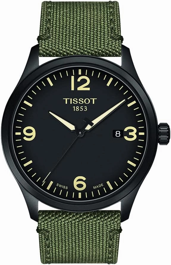    T1164103706700 Mens Gent XL 316L Stainless Steel case with Black PVD Coating Quartz Watch, Khaki, Textile    affordable watches    limited edition watches luxury watches