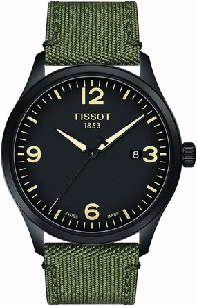    T1164103706700 Mens Gent XL 316L Stainless Steel case with Black PVD Coating Quartz Watch, Khaki, Textile    affordable watches    limited edition watches luxury watches