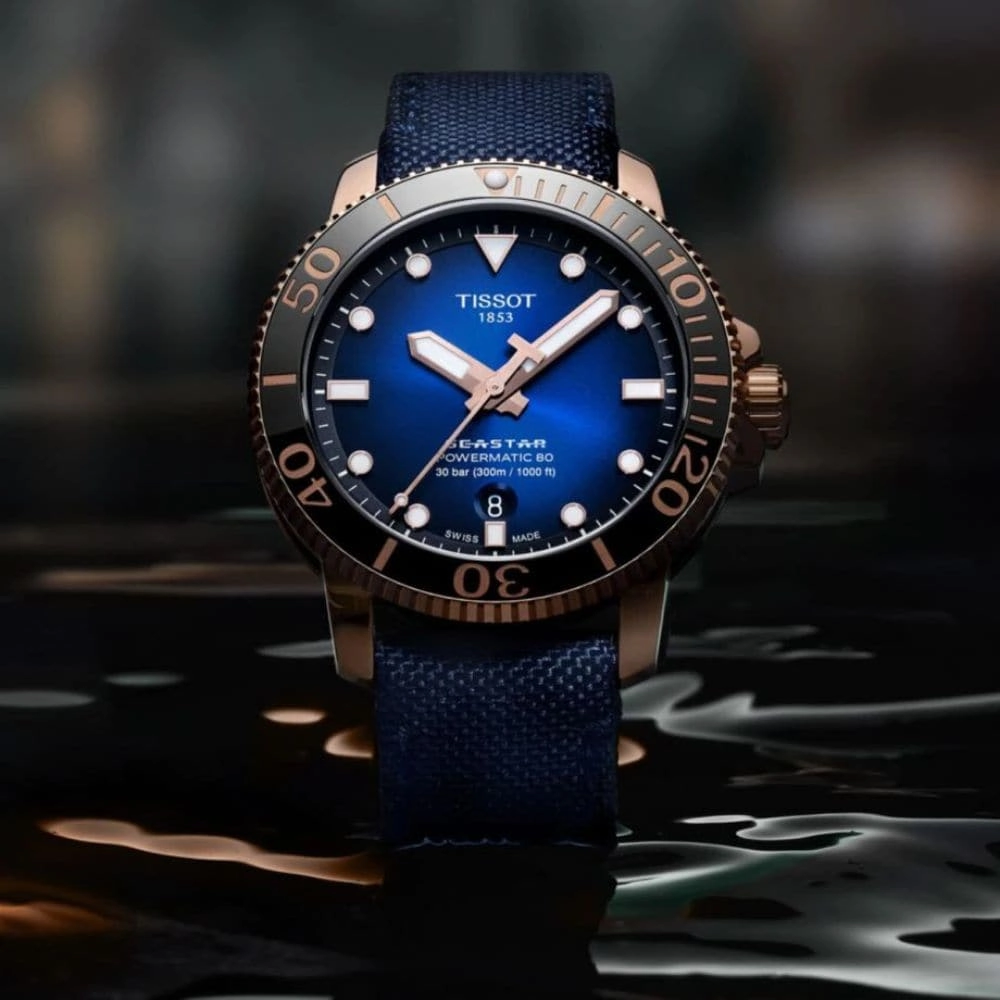    T1204073704100 SEASTAR 1000 POWERMATIC 80 BLUE FABRIC STRAP MEN'S WATCH
