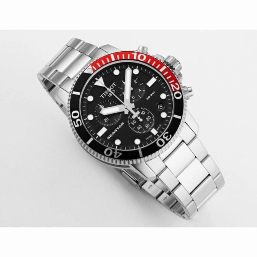    T1204171105101 SEASTAR BLACK DIAL STAINLESS STEEL MEN'S WATCH