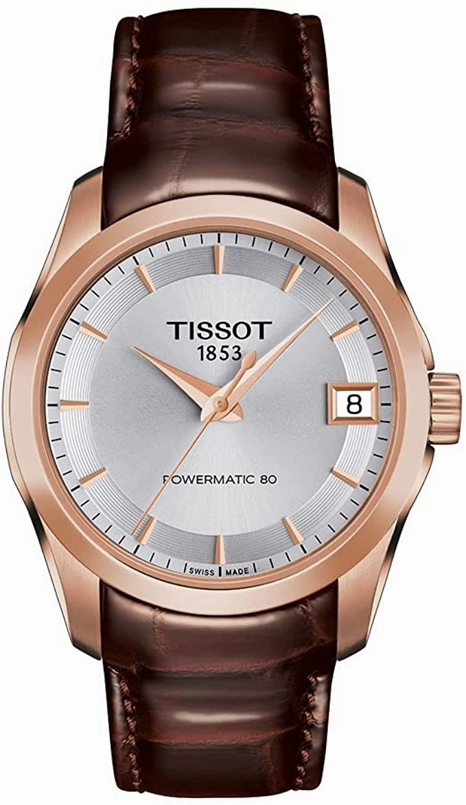    Women's Couturier 316L Stainless Steel case with Rose Gold PVD Coating Swiss Automatic Watch with Leather Strap, Brown, 18 (Model: T0352073603100)    affordable watches    limited edition watches luxury watches
