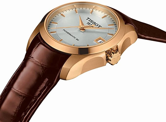    Women's Couturier 316L Stainless Steel case with Rose Gold PVD Coating Swiss Automatic Watch with Leather Strap, Brown, 18 (Model: T0352073603100)