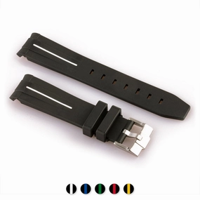a??Rolex - FKM Rubber integrated watch band with tang buckle - Black rubber with stripe (blue, green, red...) Luxury watch bands Limited edition watch bands