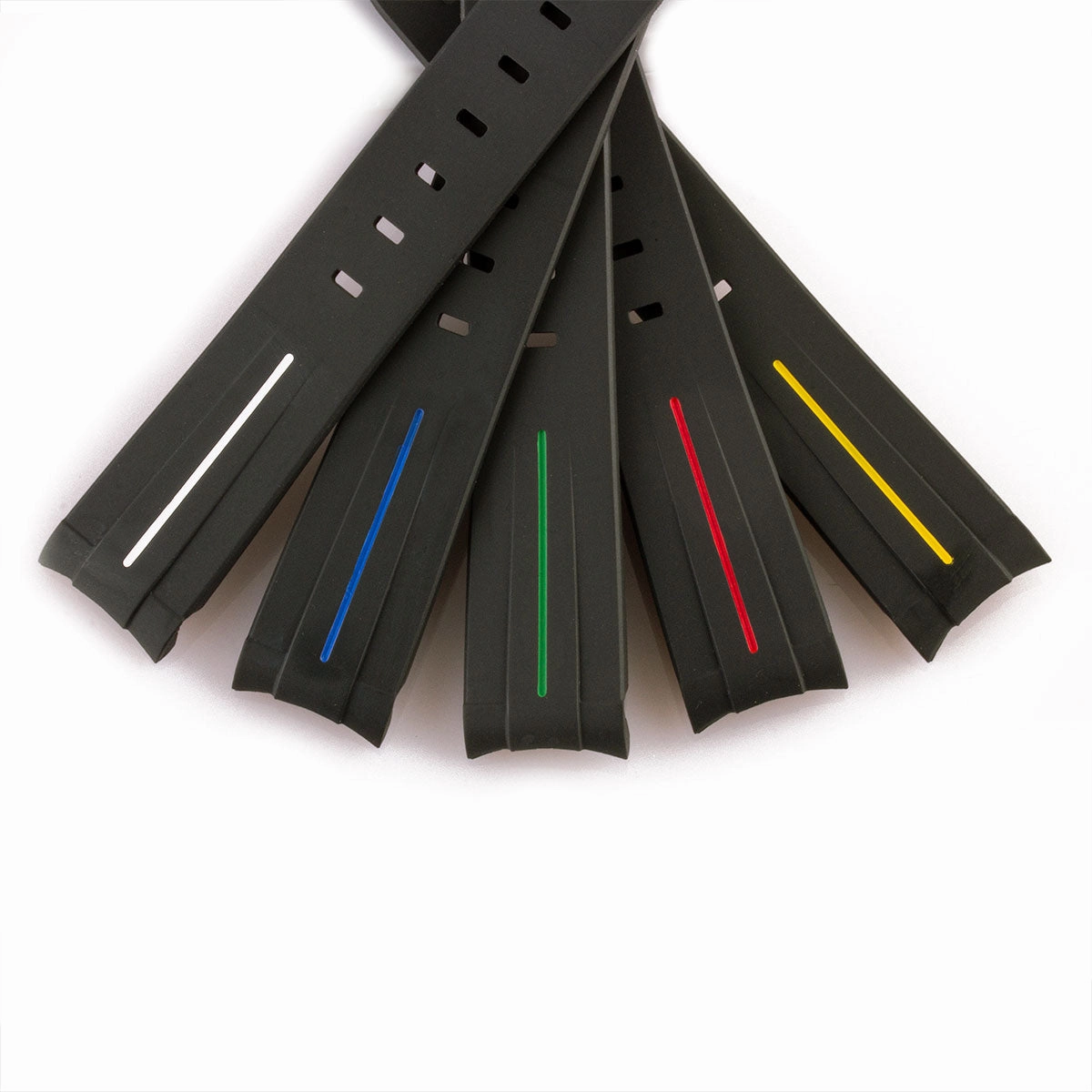 a??Rolex - FKM Rubber integrated watch band with tang buckle - Black rubber with stripe (blue, green, red...)