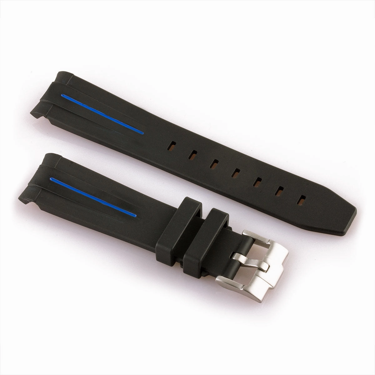 a??Rolex - FKM Rubber integrated watch band with tang buckle - Black rubber with stripe (blue, green, red...)