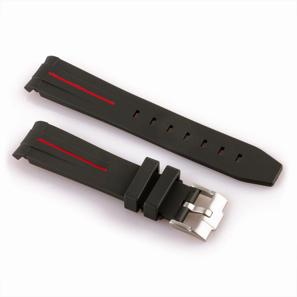 a??Rolex - FKM Rubber integrated watch band with tang buckle - Black rubber with stripe (blue, green, red...)