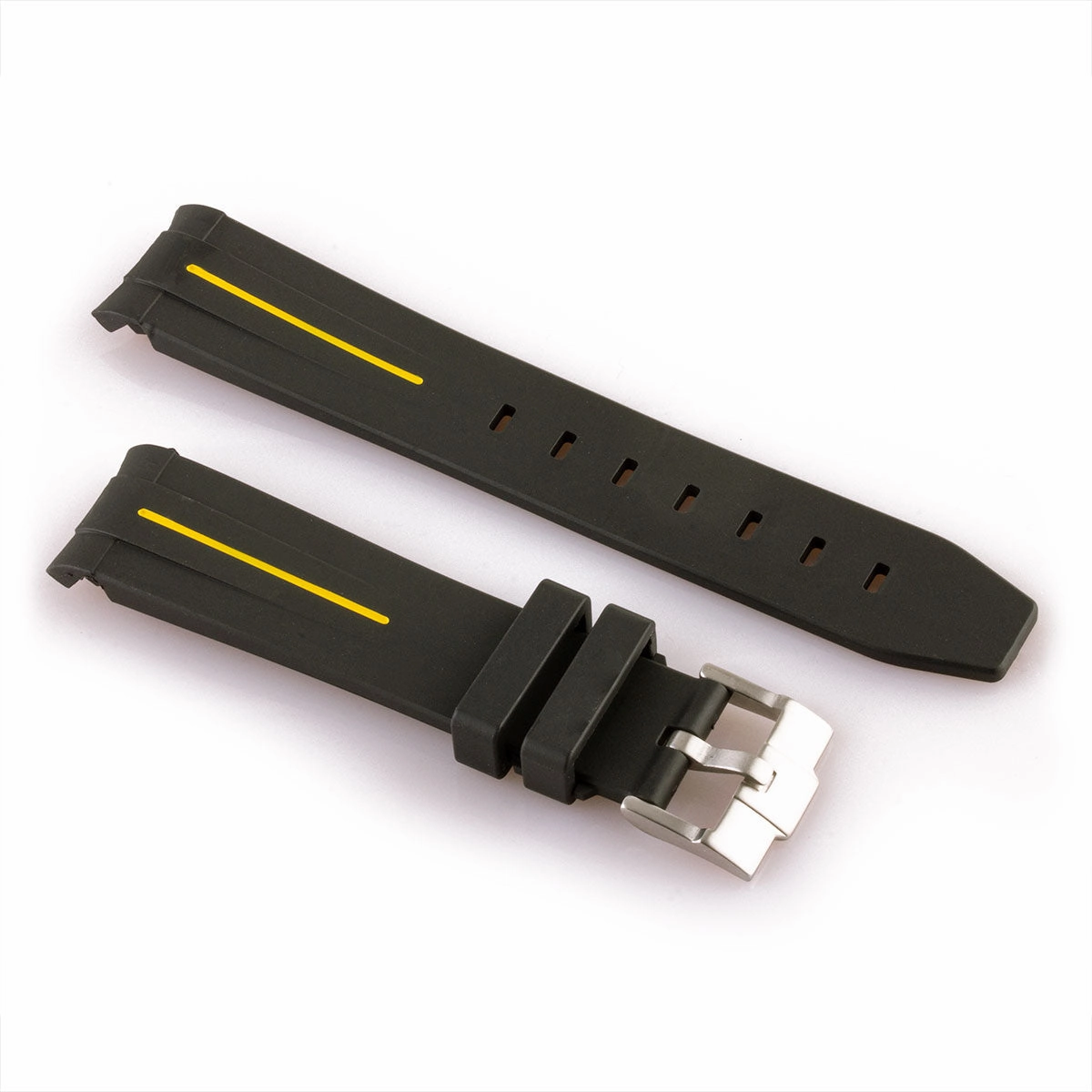 a??Rolex - FKM Rubber integrated watch band with tang buckle - Black rubber with stripe (blue, green, red...)