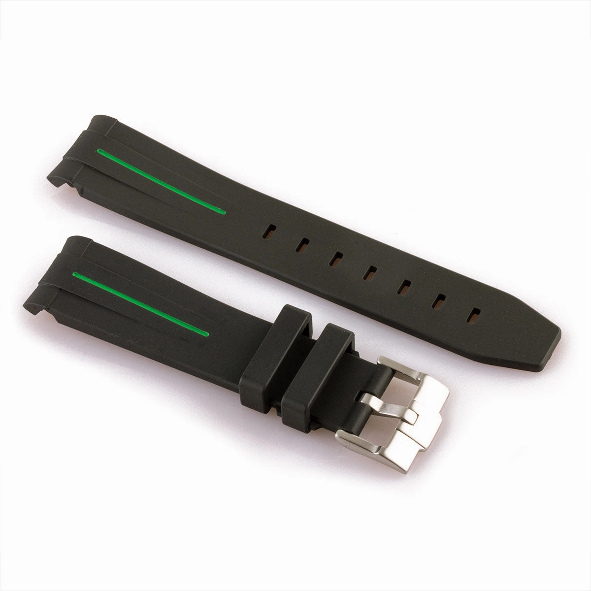 a??Rolex - FKM Rubber integrated watch band with tang buckle - Black rubber with stripe (blue, green, red...)