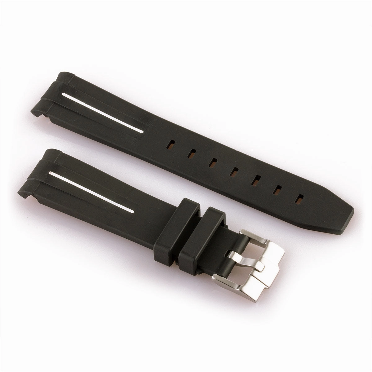 a??Rolex - FKM Rubber integrated watch band with tang buckle - Black rubber with stripe (blue, green, red...)