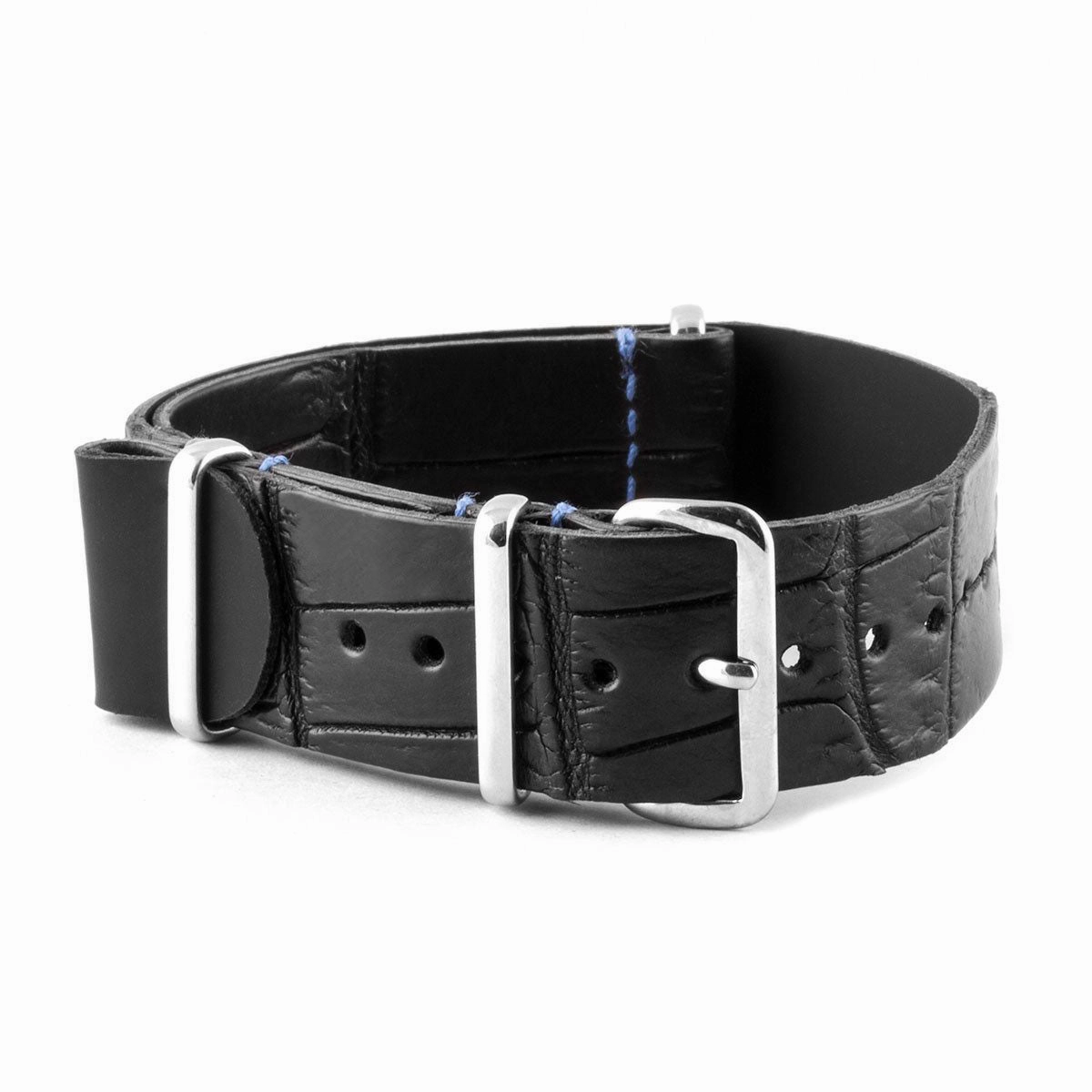 a??Rolex - Leather nato strap - Alligator (black, blue)