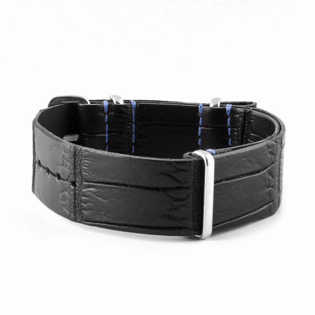 a??Rolex - Leather nato strap - Alligator (black, blue)