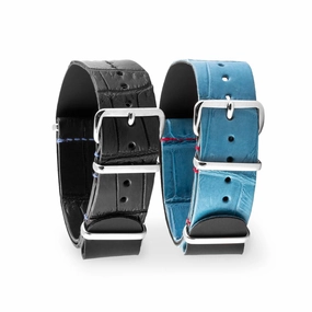 a??Rolex - Leather nato strap - Alligator (black, blue) Luxury watch bands Limited edition watch bands