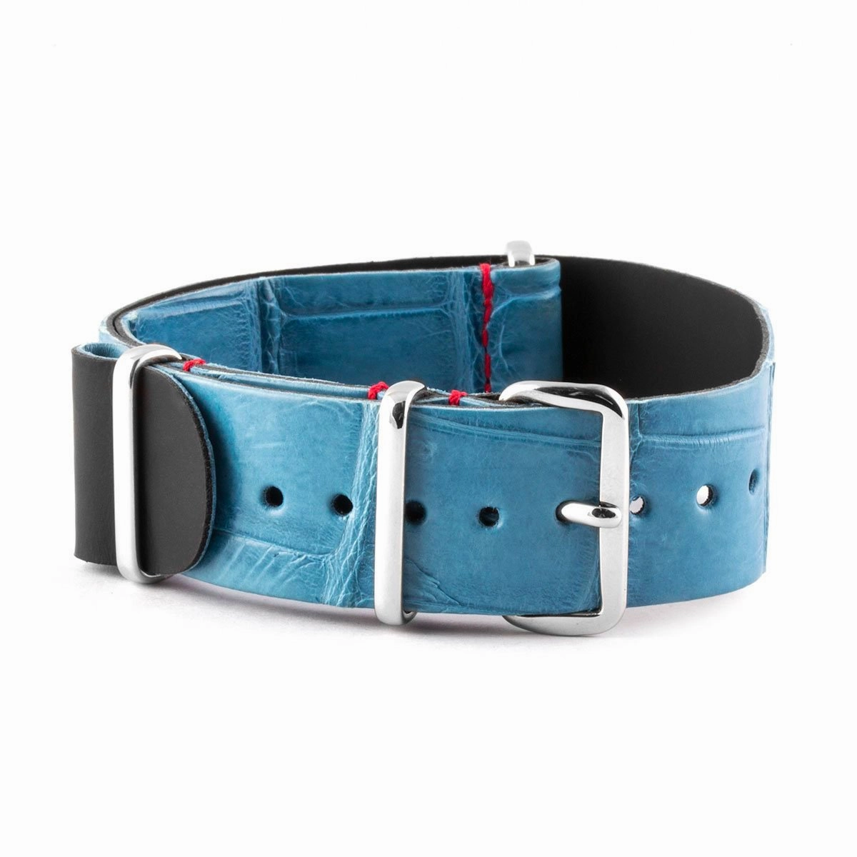 a??Rolex - Leather nato strap - Alligator (black, blue)