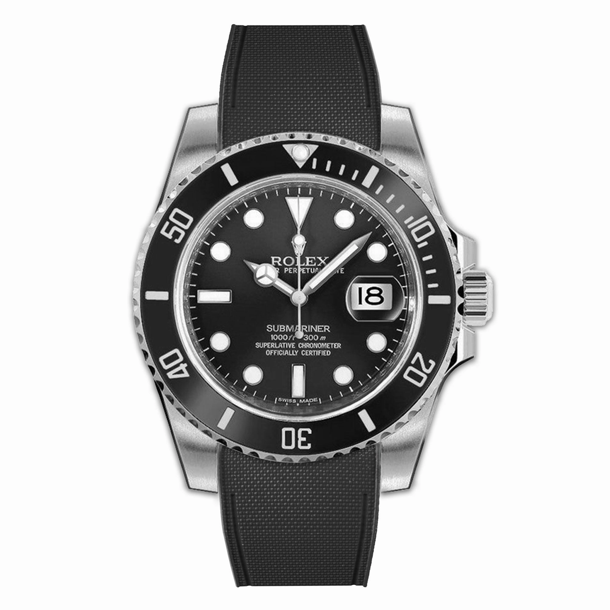 a??Rolex - R Strap Premium a?? Cordura pattern rubber watch band for ???Submariner 40mm ceramic (2010 - 2019) & Glidelock clasp.
