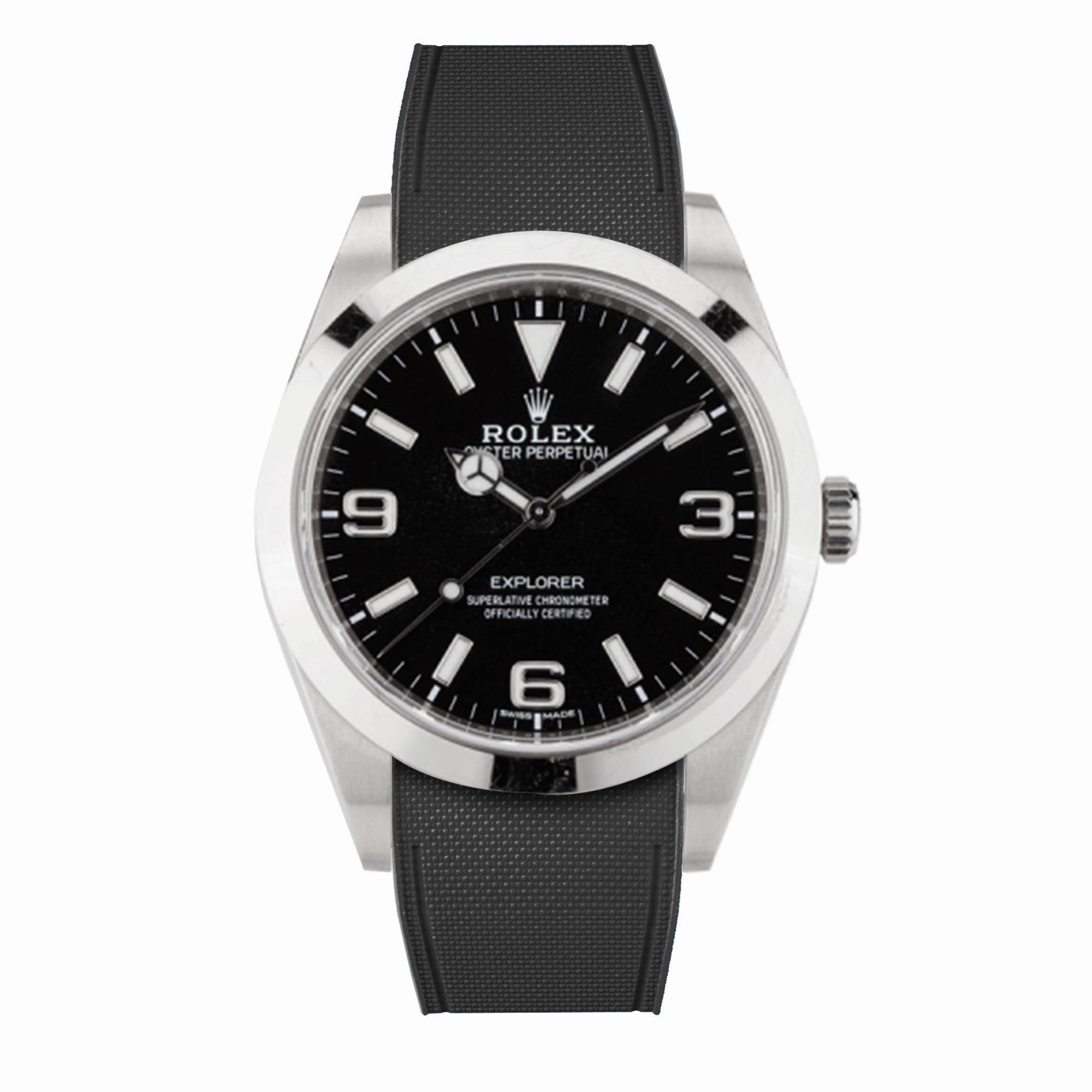 a??Rolex - R Strap Premium a?? Cordura pattern rubber watch band for Explorer I 39mm  ref. 214270& Oyster bracelet