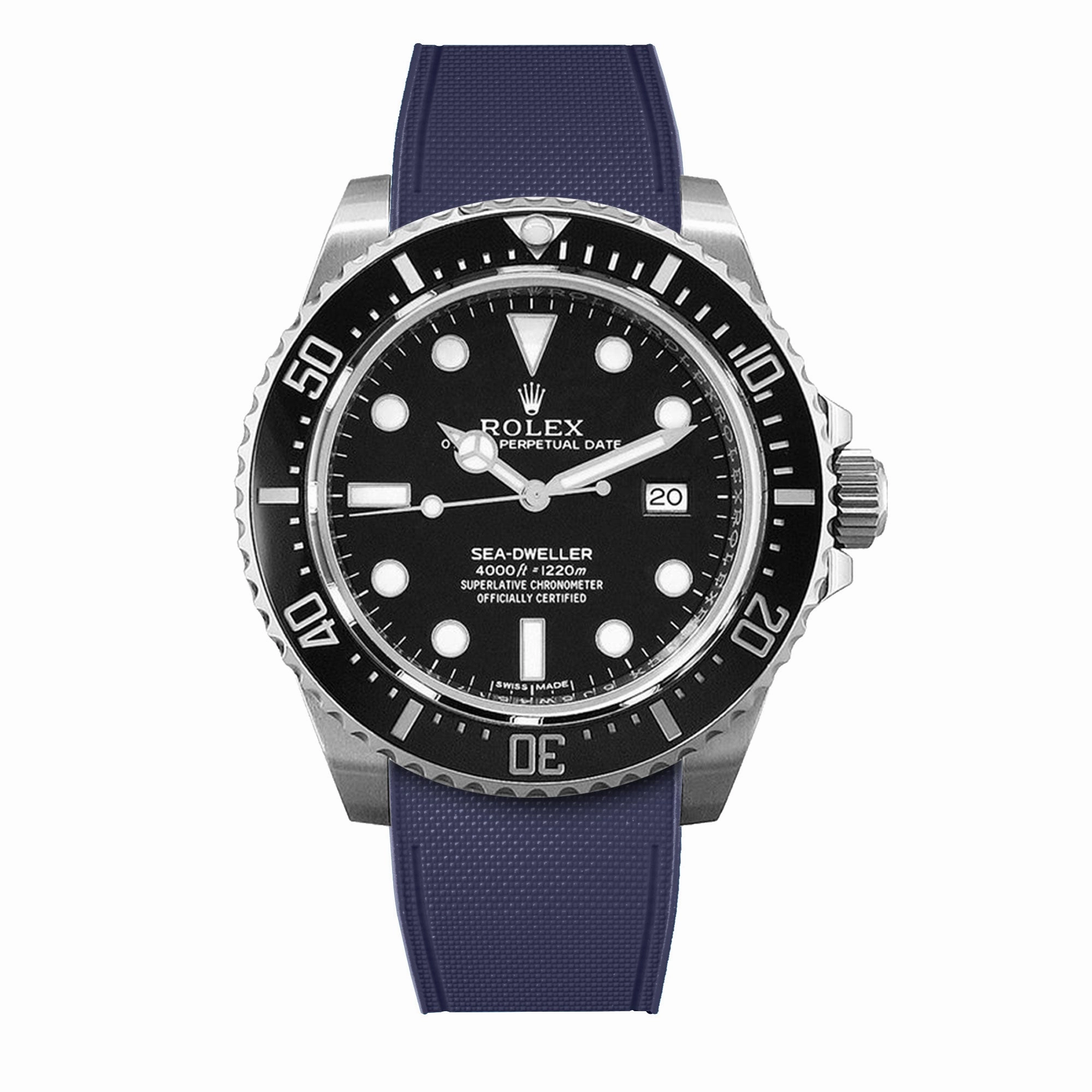 a??Rolex - R Strap Premium a?? Cordura pattern rubber watch band for Sea Dweller 4000, 40mm ceramic 116600 & Glidelock clasp.