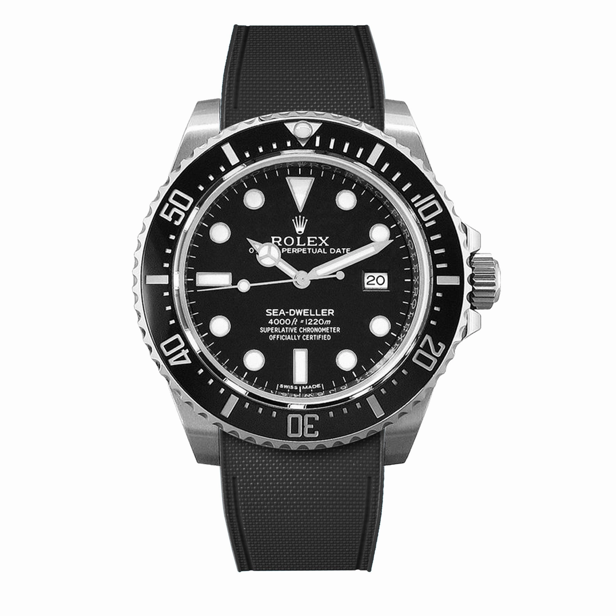 a??Rolex - R Strap Premium a?? Cordura pattern rubber watch band for Sea Dweller 4000, 40mm ceramic 116600 & Glidelock clasp.