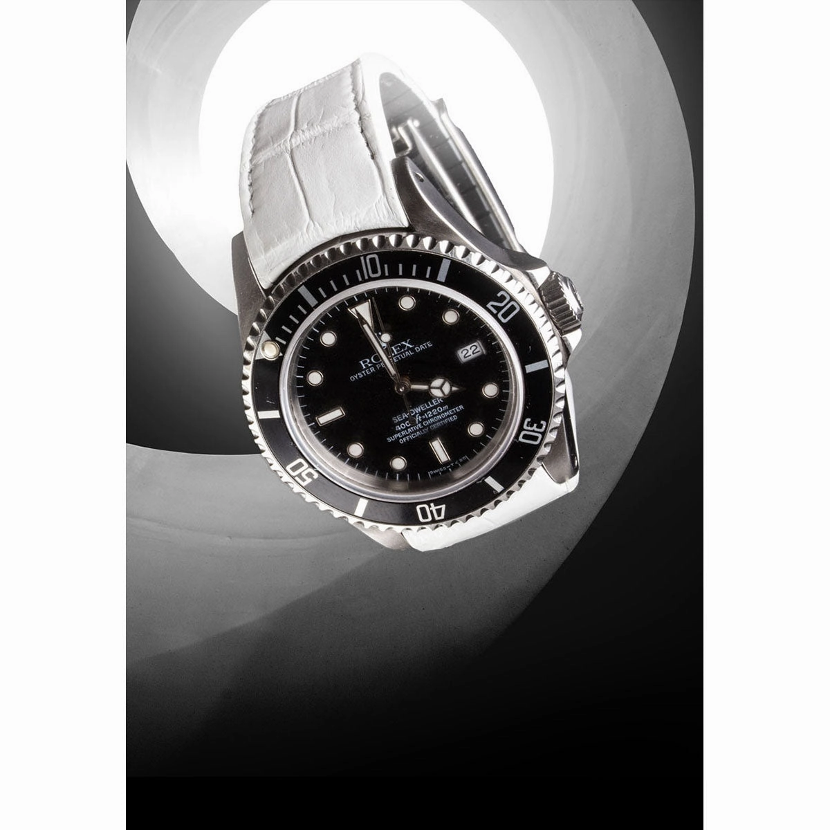 a??Rolex - R Strap premium leather watchstrap - Alligator / crocodile  (black, white, brown, blue, light kaki) with white stitching