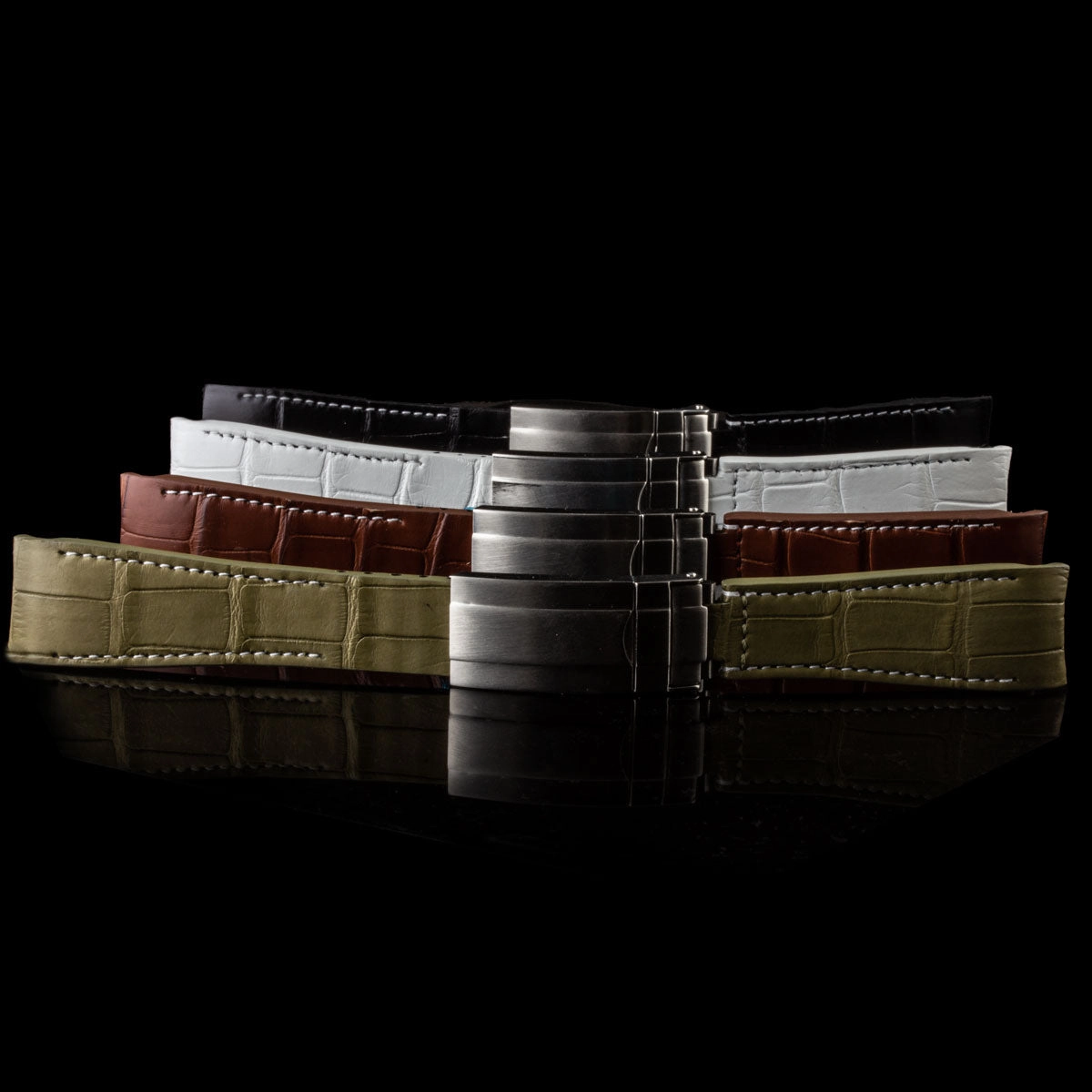 a??Rolex - R Strap premium leather watchstrap - Alligator / crocodile  (black, white, brown, blue, light kaki) with white stitching