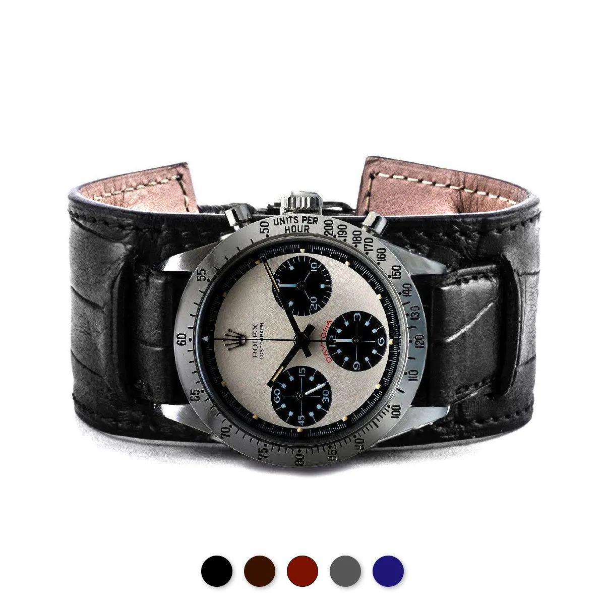 a??Bund vintage "Paul Newman" - Leather watch band - Alligator (black, brown, grey, blue)
