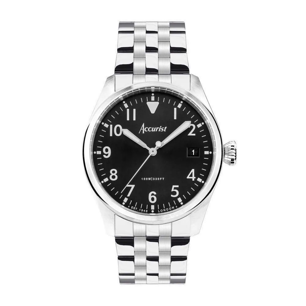 Accurist Aviation Mens Watch 76000 Stainless Steel with Black Dial cheap digital watch best digital watch for men
