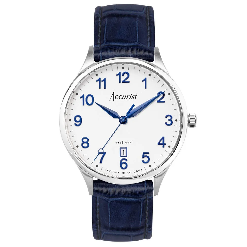 Accurist Classic Mens Blue Leather Strap Watch White Dial 73000 cheap digital watch best digital watch for men