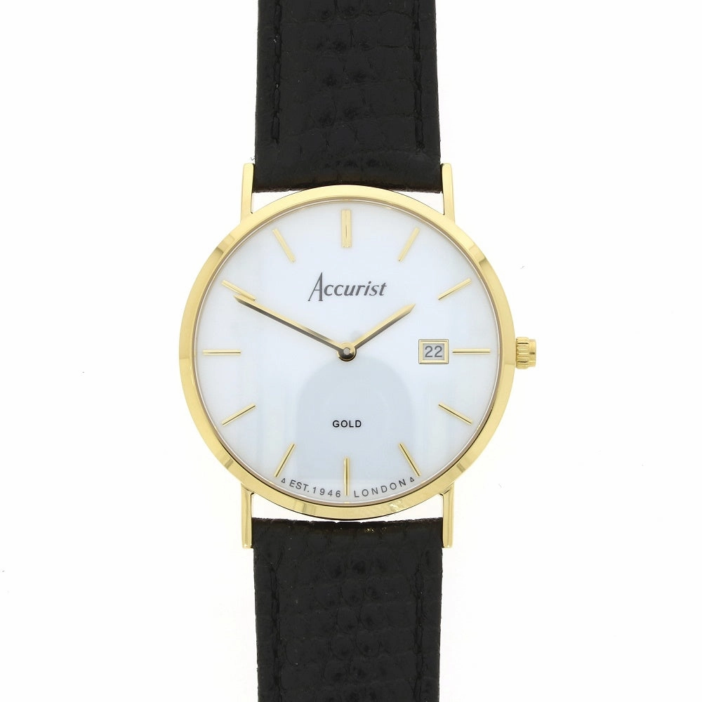 Accurist 9ct Gold Mens Watch White Dial Black Strap 7801 cheap digital watch best digital watch for men