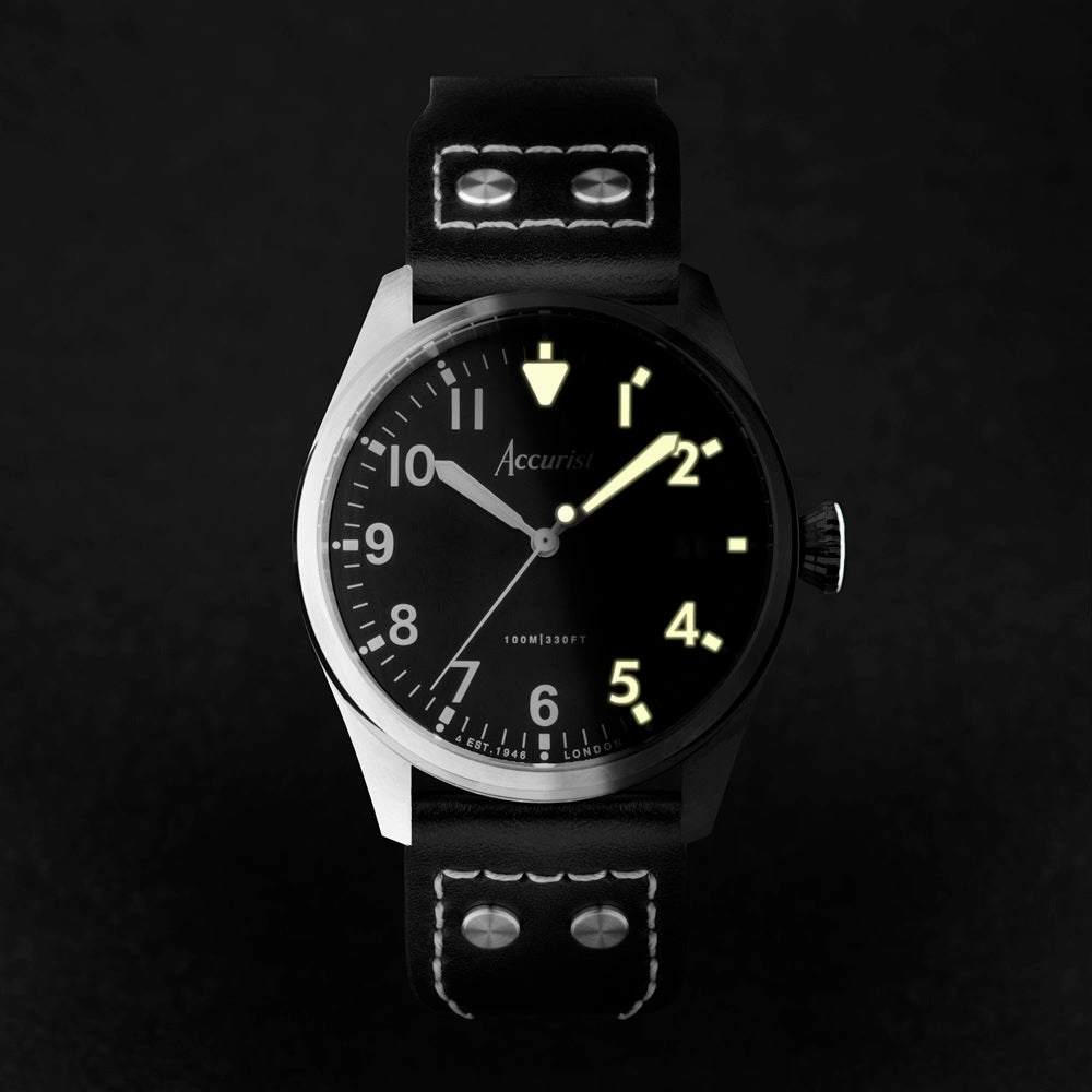 Accurist Aviation Mens Watch 76004 Black Leather Strap