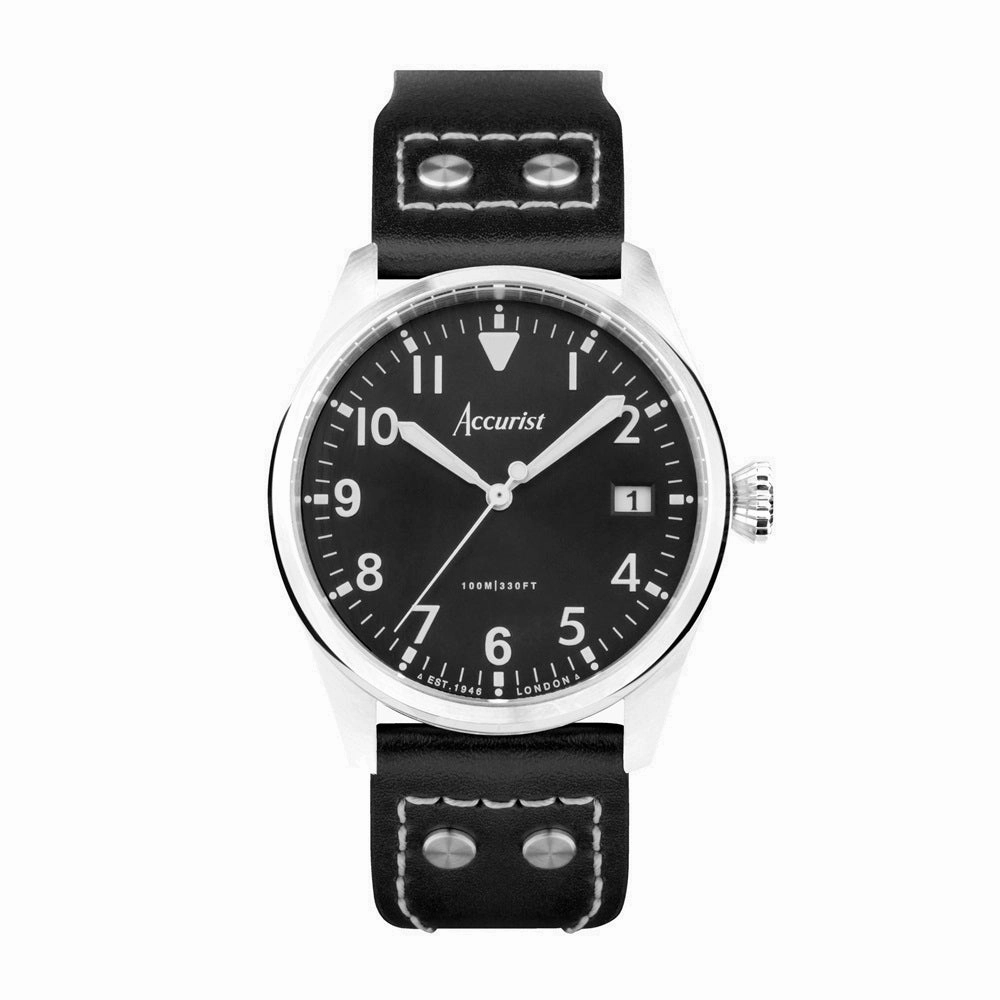 Accurist Aviation Mens Watch 76004 Black Leather Strap cheap digital watch best digital watch for men