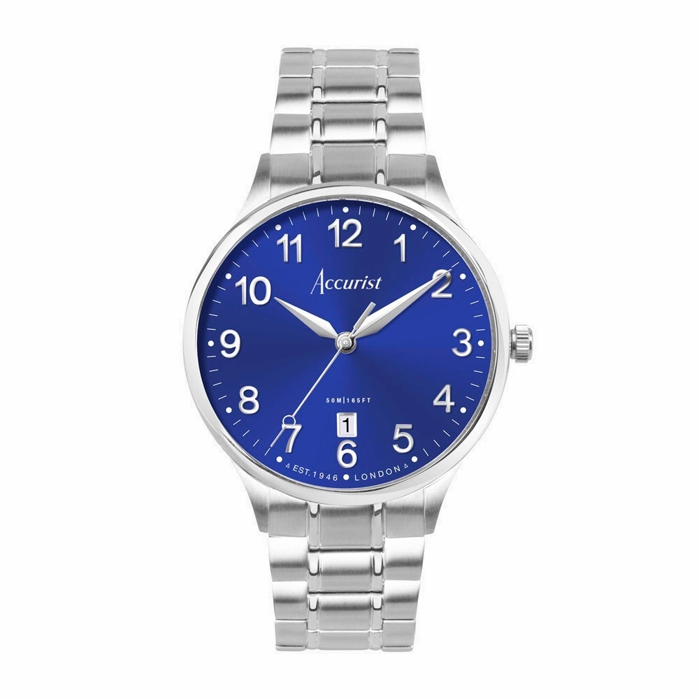 Accurist Classic Mens Watch 73003 Stainless Steel with Blue Dial 