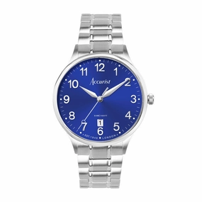 Accurist Classic Mens Watch 73003 Stainless Steel with Blue Dial 