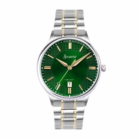 Accurist Classic Mens Watch 73007 Stainless Steel Two Tone with Green Dial 