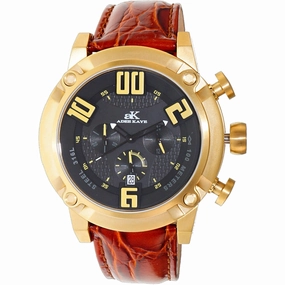Adee Kaye Men's Watch - Blitz Quartz Black Dial Brown Leather Strap | AK7280-MG-RDO 